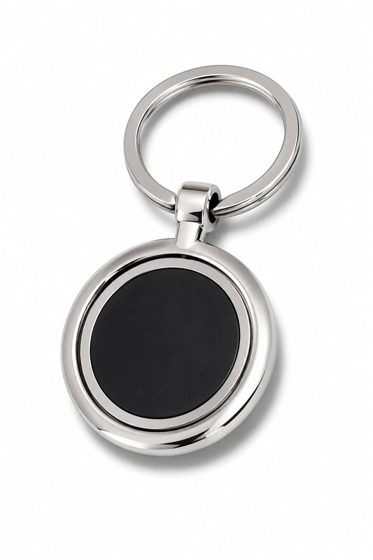 Premium Round Metal Keychain with Black Center Insert - PARTYFOXX 