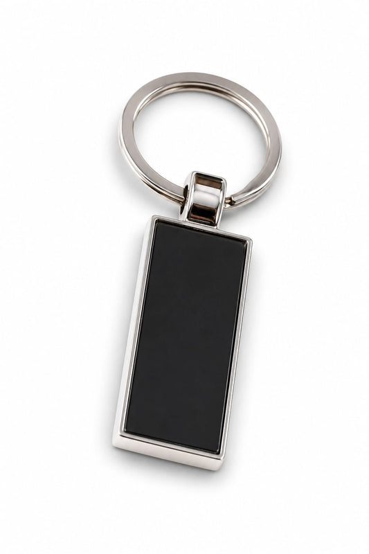 Premium Rectangular Metal Keychain with Black Center Insert - PARTYFOXX 