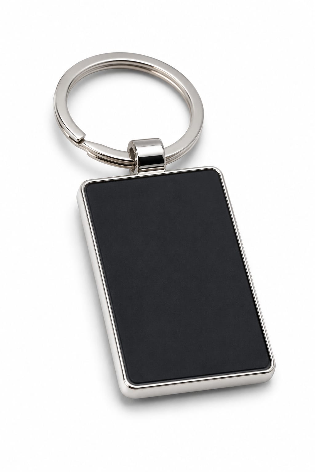 Premium Wide Rectangular Metal Keychain with Black Center Insert