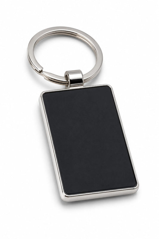 Premium Wide Rectangular Metal Keychain with Black Center Insert - PARTYFOXX 