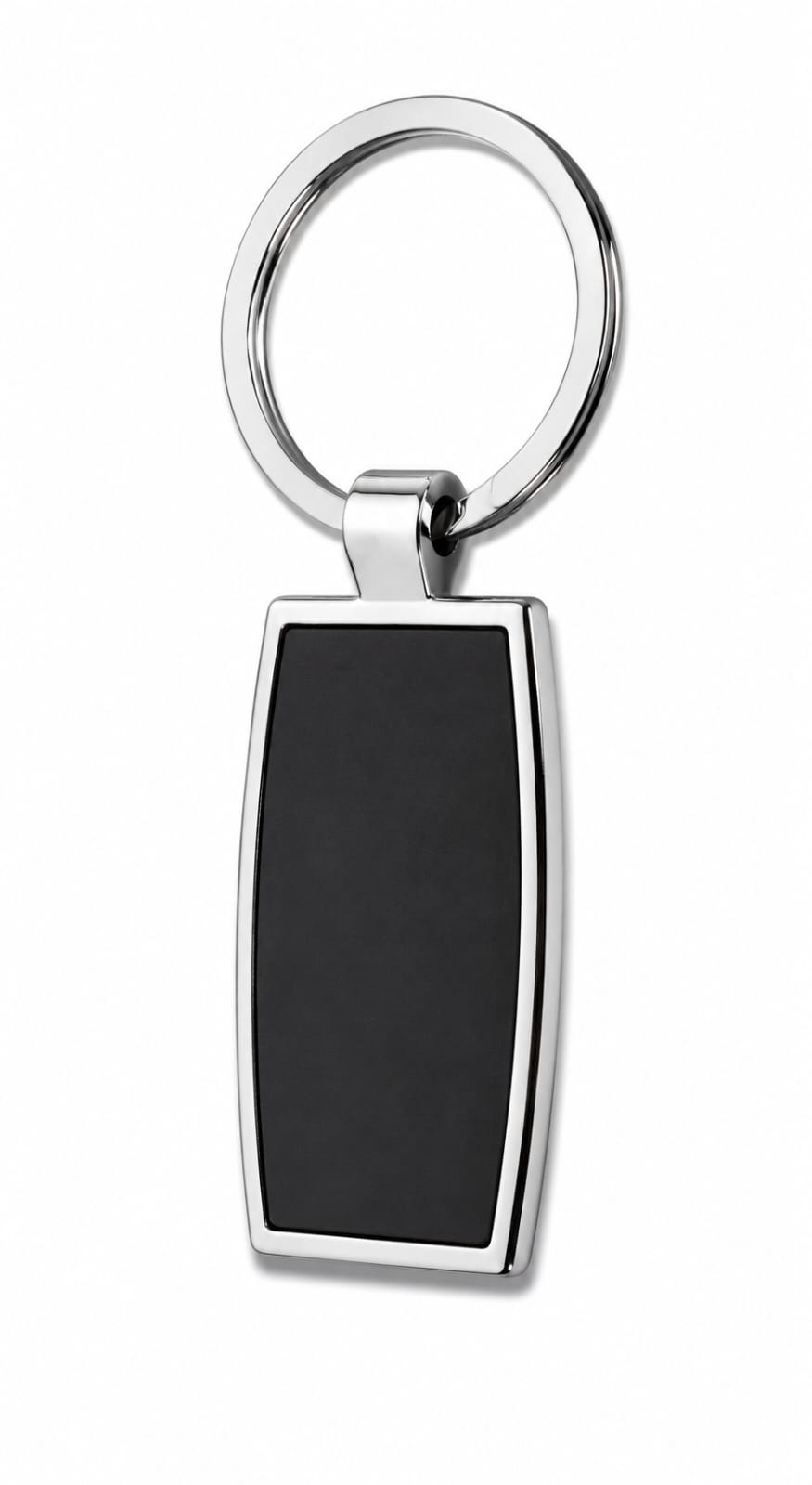 Premium Curved Rectangular Metal Keychain with Black Center Insert
