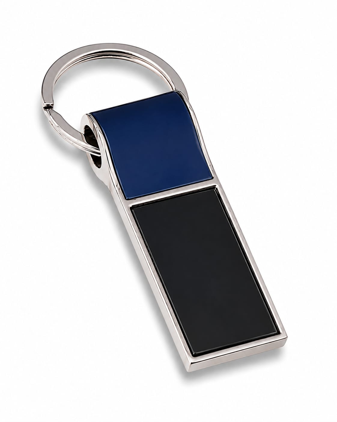 Premium Rectangular Metal Keychain with Blue & Black Dual Insert