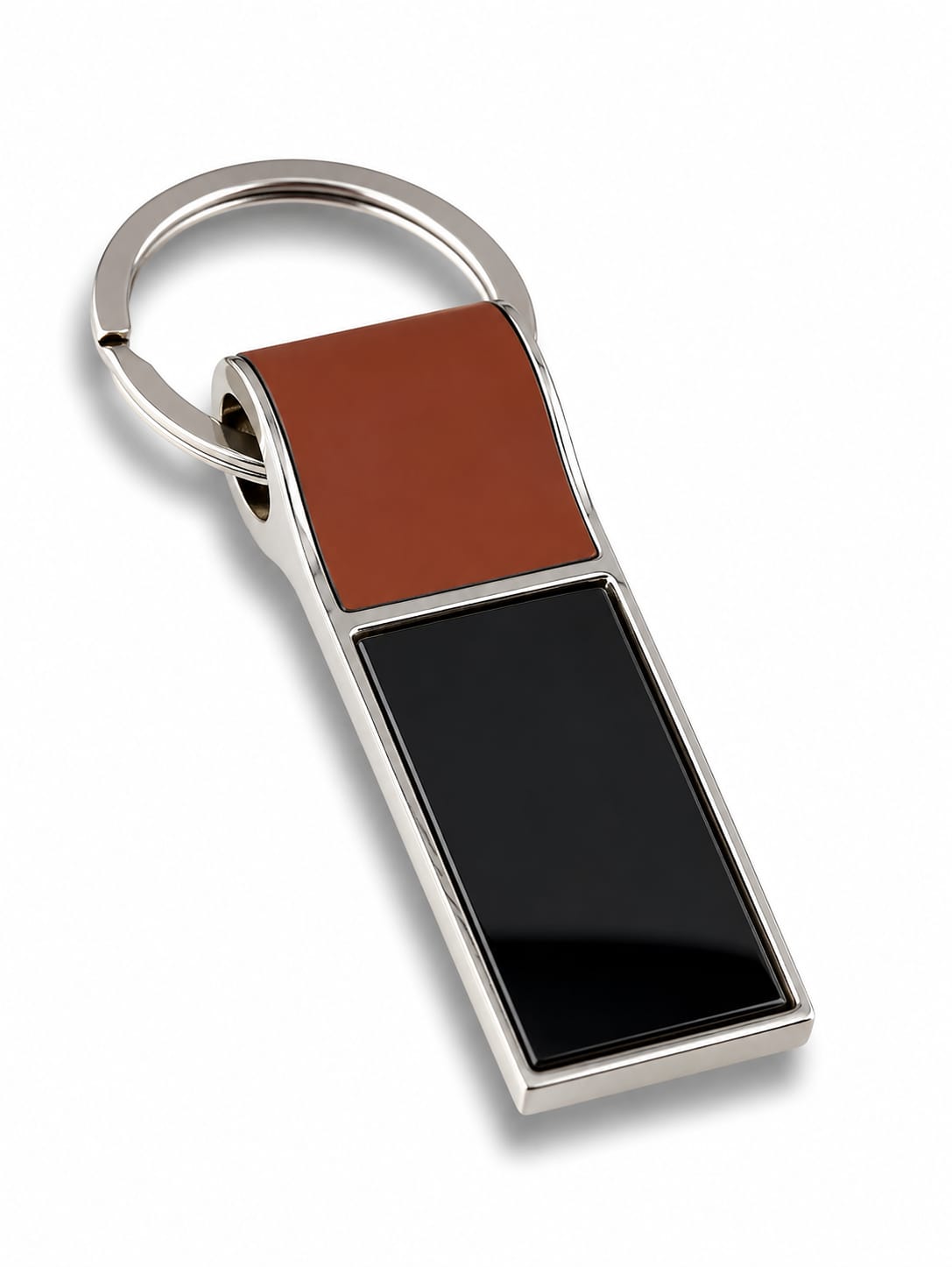 Premium Rectangular Metal Keychain with Brown & Black Dual Insert