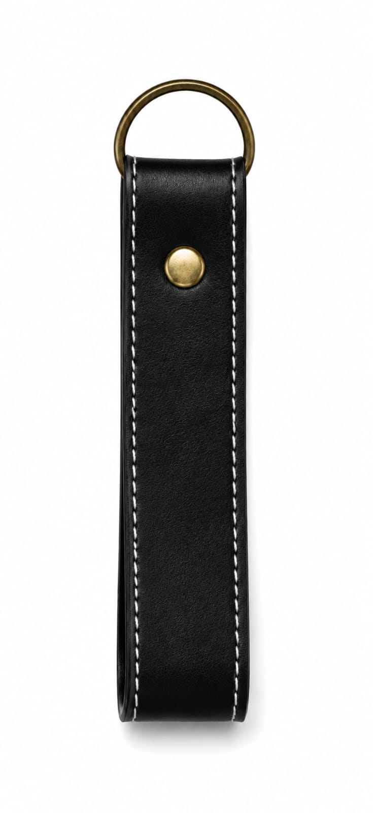 Premium Brown Leather Loop Keychain with Antique Brass Ring  Button Stud