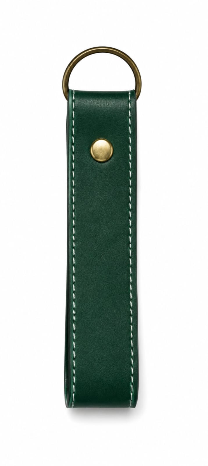 Premium Brown Leather Loop Keychain with Antique Brass Ring  Button Stud