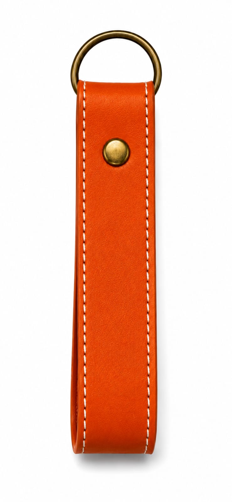 Premium Brown Leather Loop Keychain with Antique Brass Ring  Button Stud