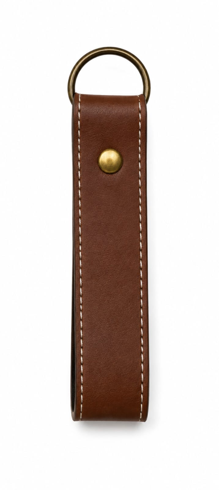 Premium Brown Leather Loop Keychain with Antique Brass Ring  Button Stud