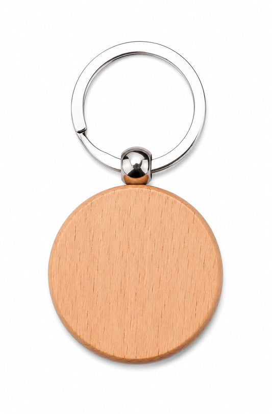 Premium Round Wooden Keychain with Metal Ring - PARTYFOXX 
