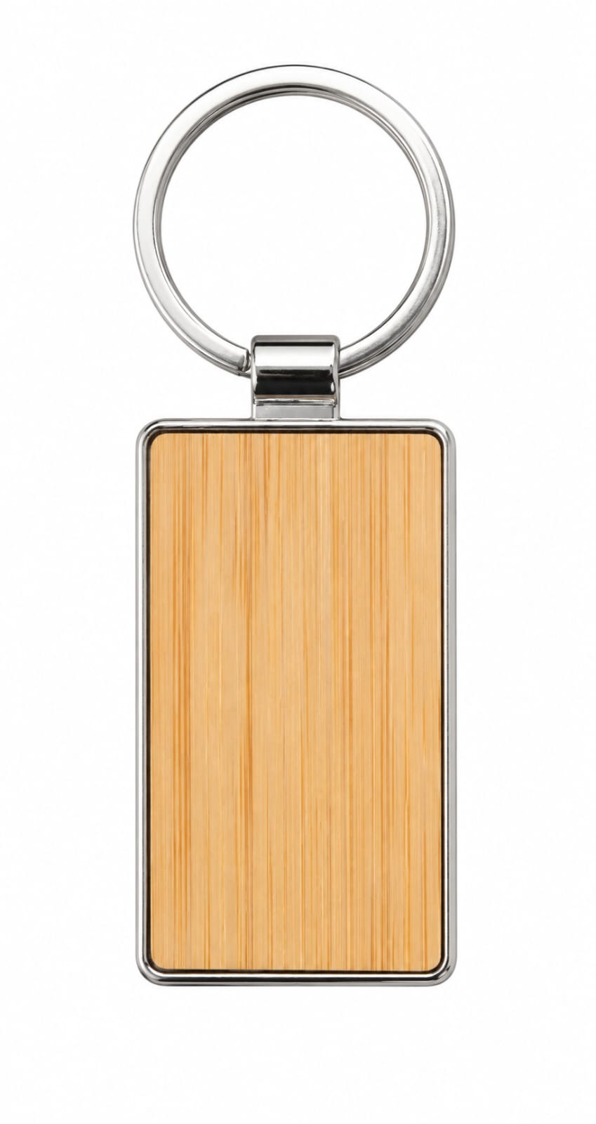Premium Rectangular Bamboo &  Metal Keychain with Metal Ring