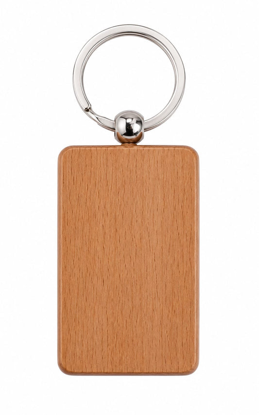 Premium Rectangular Wooden Keychain with Metal Ring - PARTYFOXX 