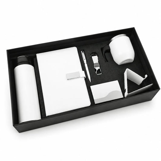 Magnet Diary, Bottle, Cup, Mobile Stand, Cardholder, Pen & Keychain Corporate Gift Set - PARTYFOXX 