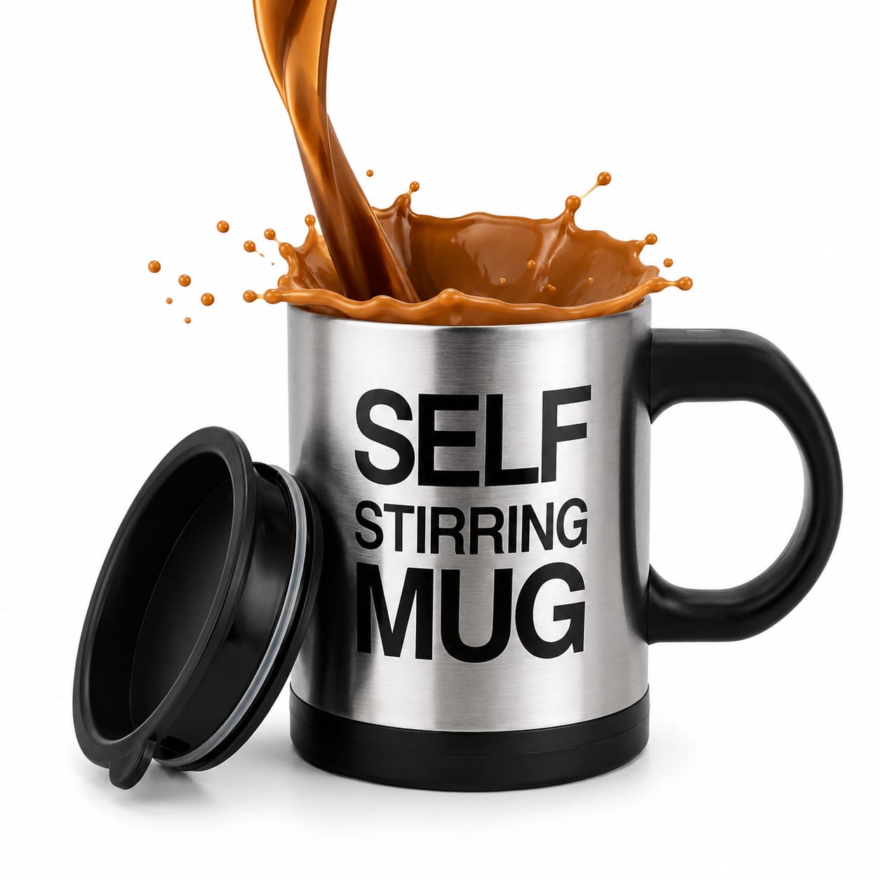 Self-Stirring Stainless Steel Mug with Lid - PARTYFOXX 