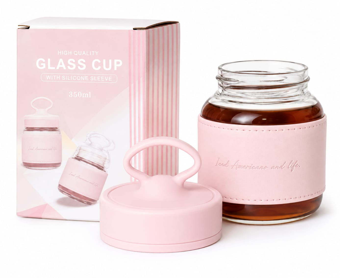 Premium 350ML Glass Tumbler with Silicone Sleeve & Carry Loop Lid - PARTYFOXX 