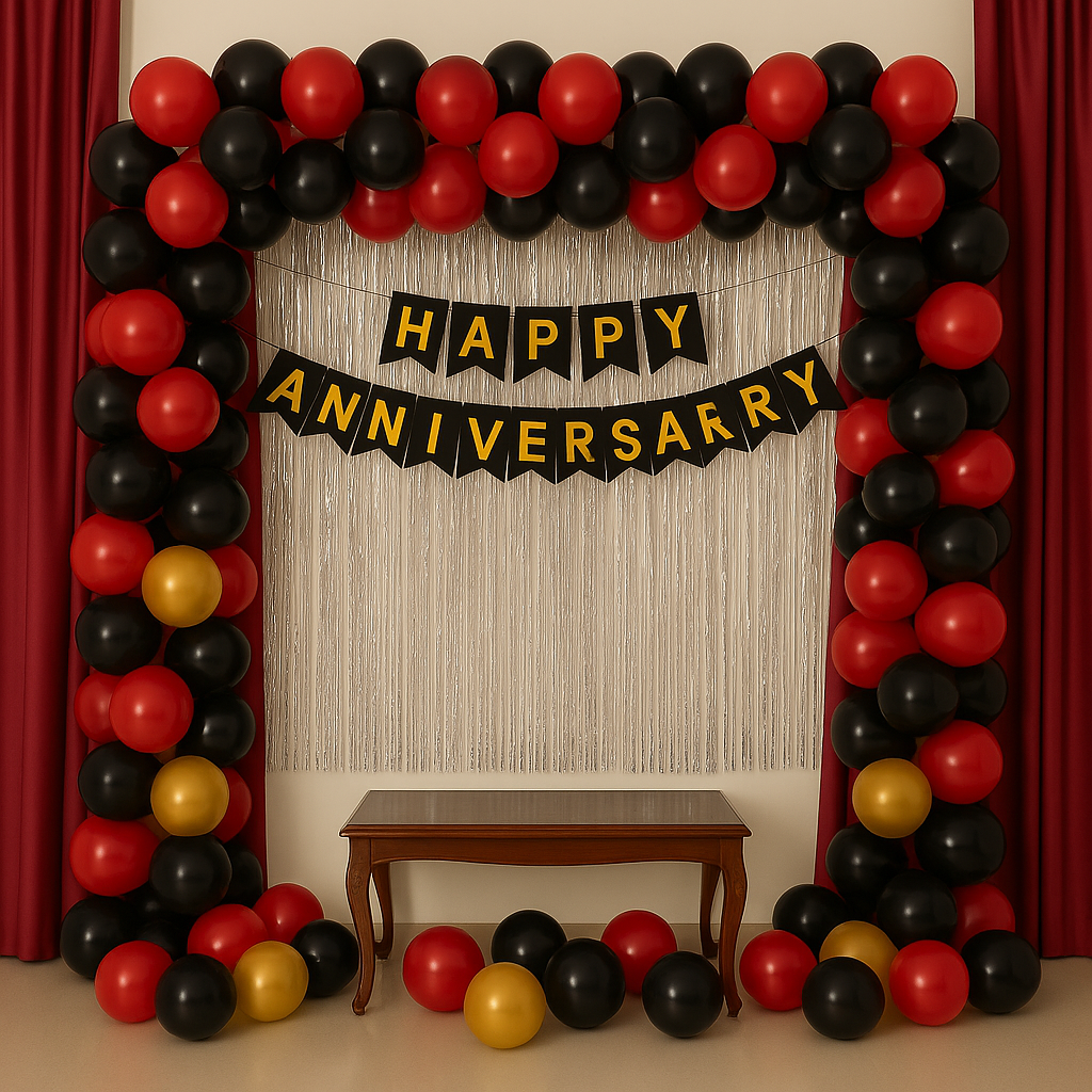 Elegant  Red & Black Wedding Anniversary Balloon Decoration - PARTYFOXX 
