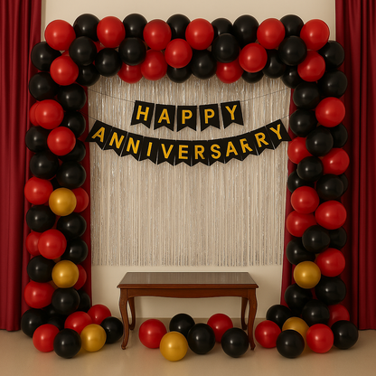 Elegant  Red & Black Wedding Anniversary Balloon Decoration - PARTYFOXX 