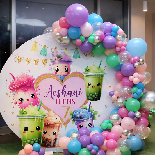 Bubble Tea Theme Birthday Party Ring Backdrop