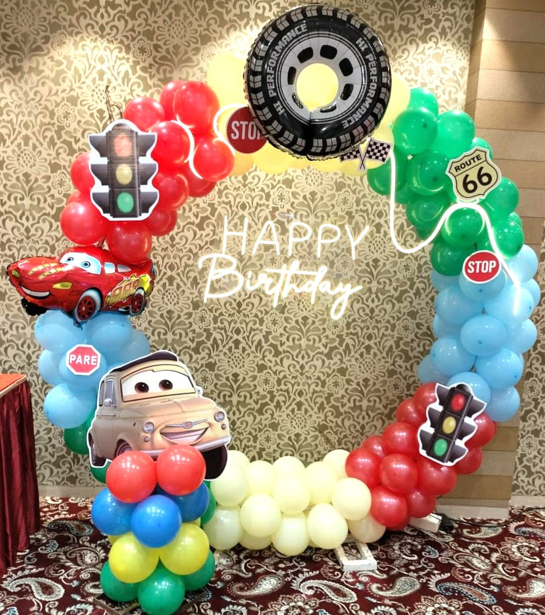 Wild One Cars Theme Birthday Party Ring Backdrop - PARTYFOXX 