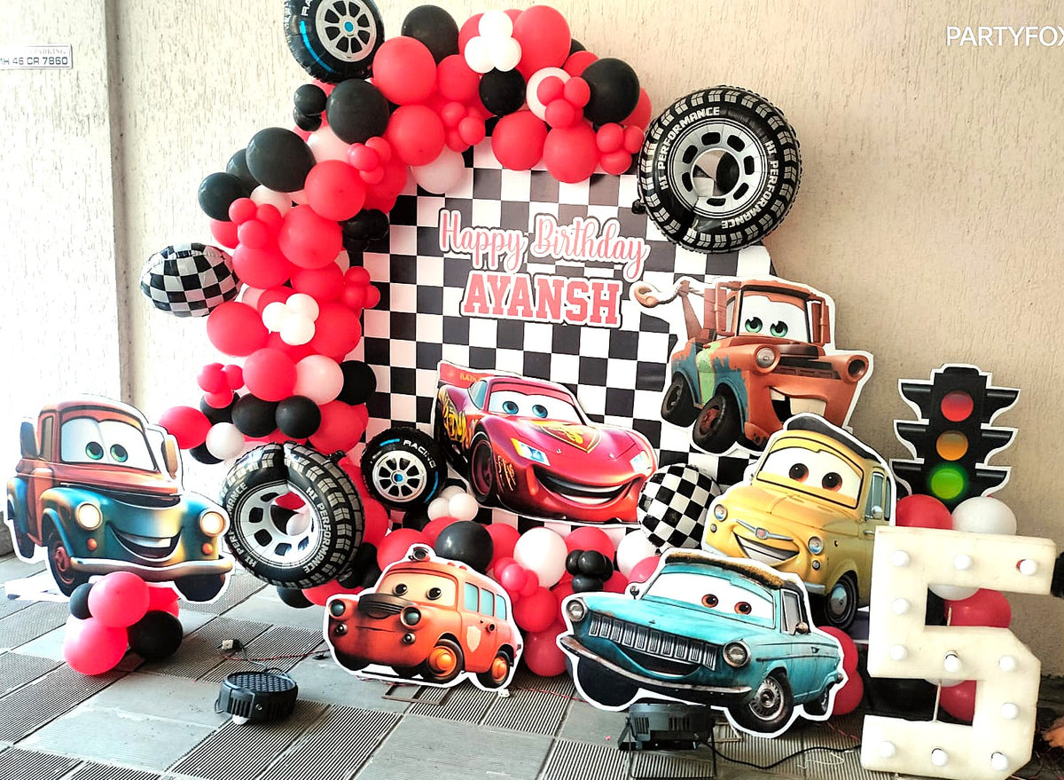 Cars Theme Birthday Party Ring Backdrop - PARTYFOXX 