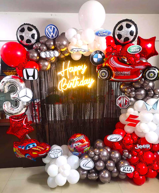 Wild One Cars Theme Birthday Party Ring Backdrop - PARTYFOXX 