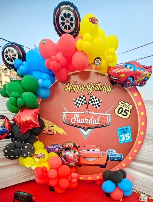 Cars Theme Birthday Party Ring Backdrop - PARTYFOXX 