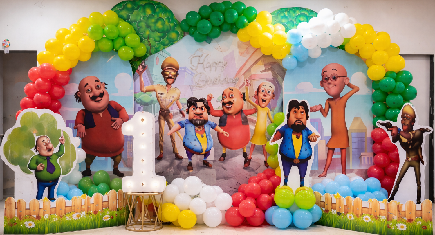 Motu Patlu Themed Birthday Celebration – Fun Cartoon Setup - PARTYFOXX 