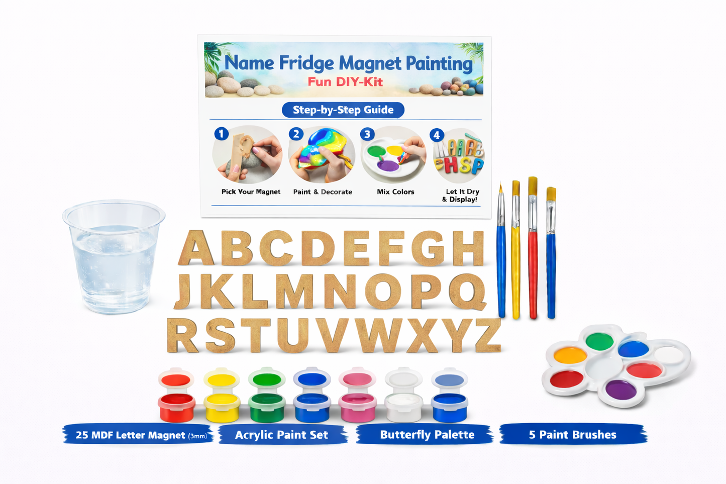 Name Fridge Magnet Painting – Fun DIY Activity (25 Pieces) - PARTYFOXX 