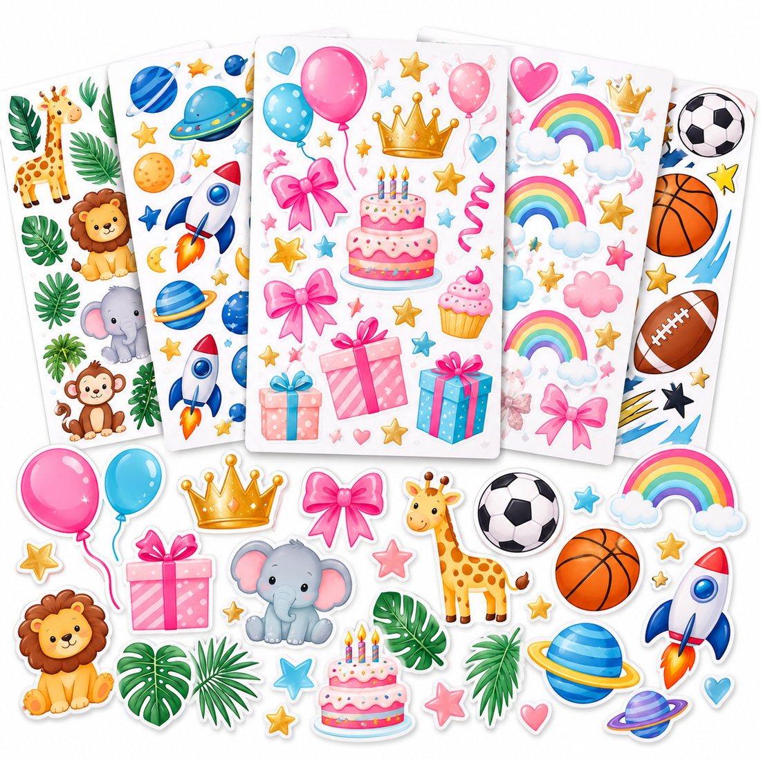 Generic reference image of colourful birthday party sticker sheets