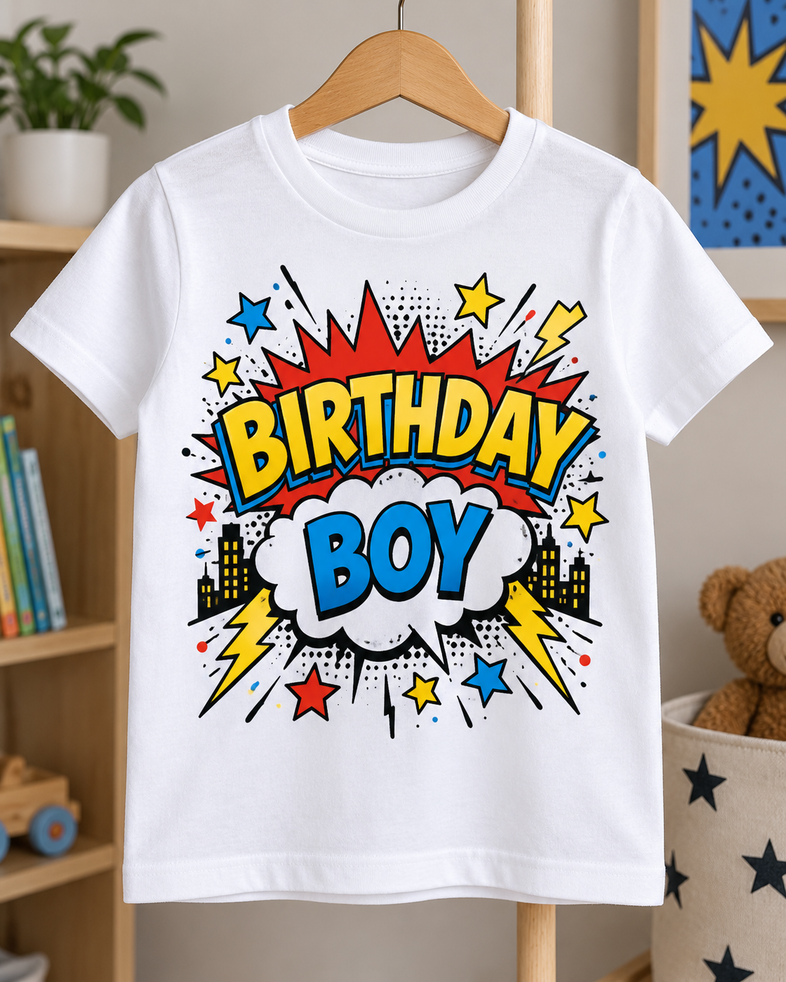 Generic comic birthday T-shirt reference image