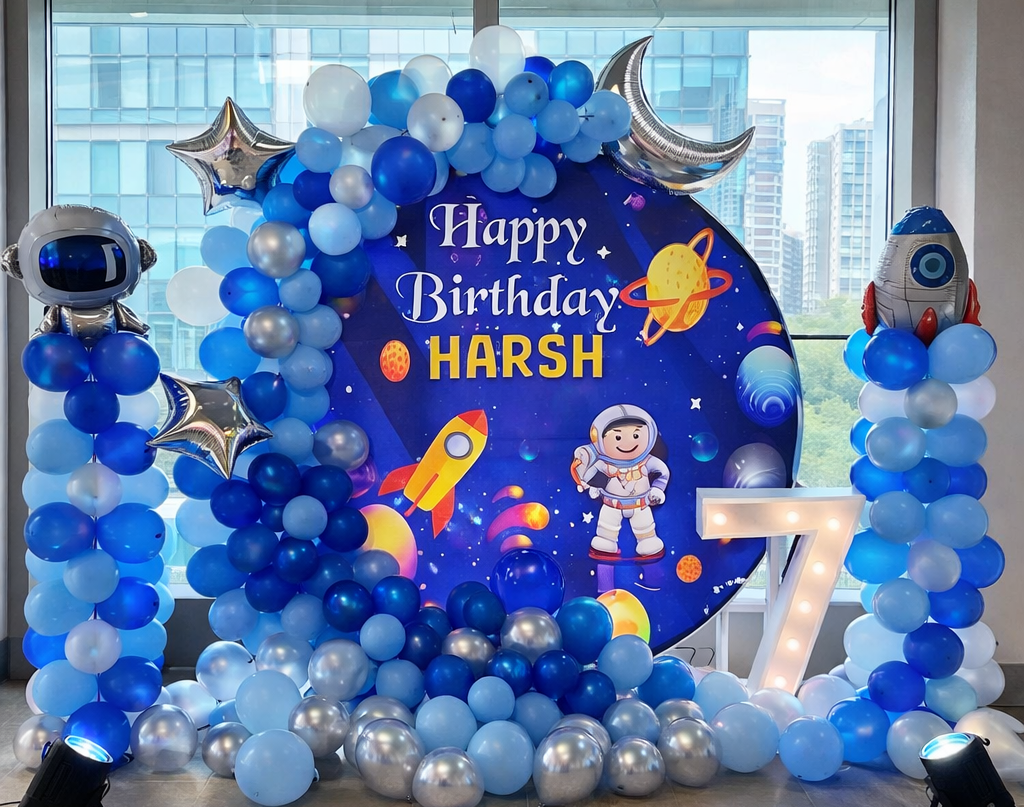Space Theme Birthday Party Ring Backdrop