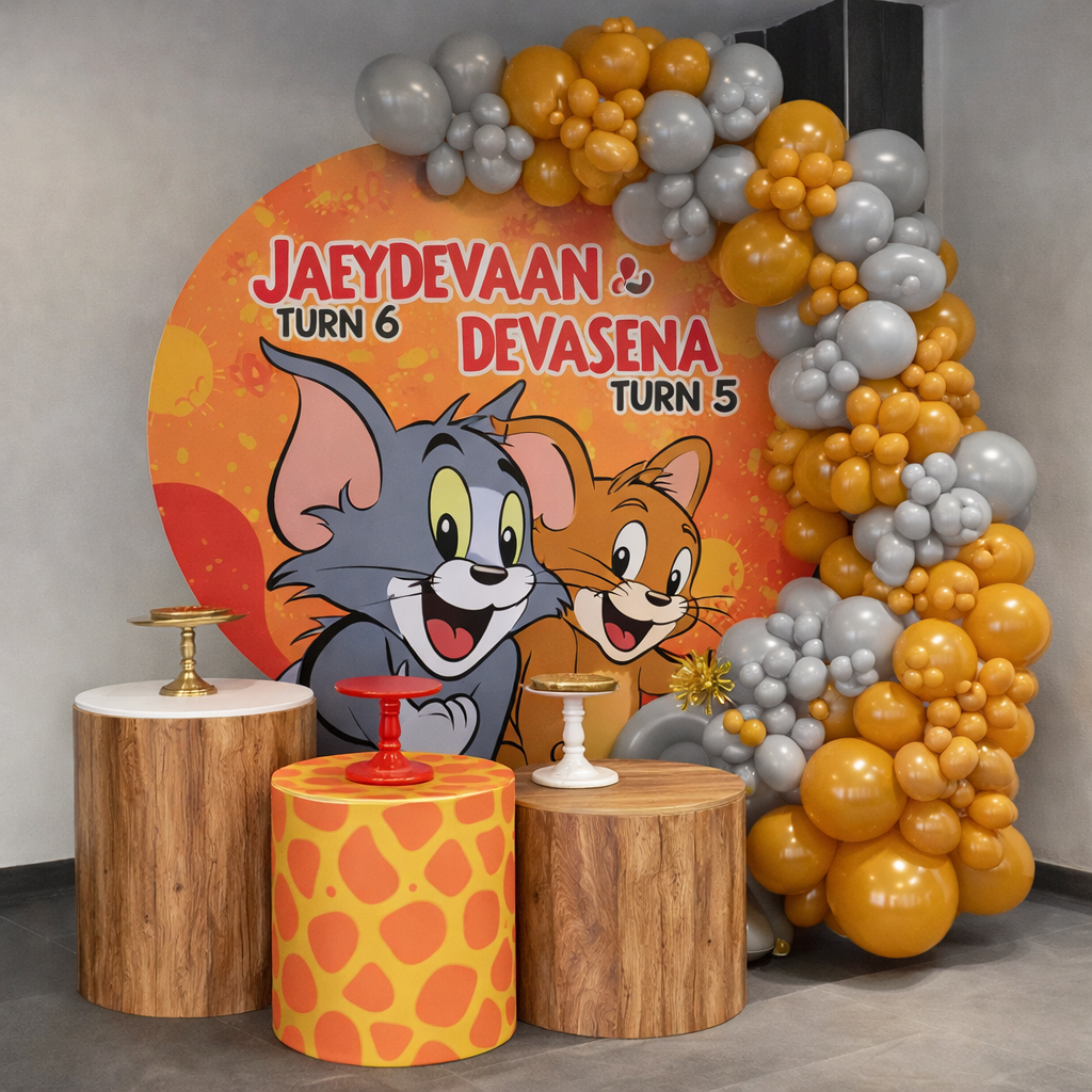 Tom & Jerry Theme Birthday Party Ring Backdrop - PARTYFOXX 